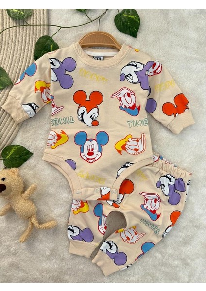 Miki Desenli Çıtçıtlı Badili Unisex Bebek/çocuk Ikili Takım