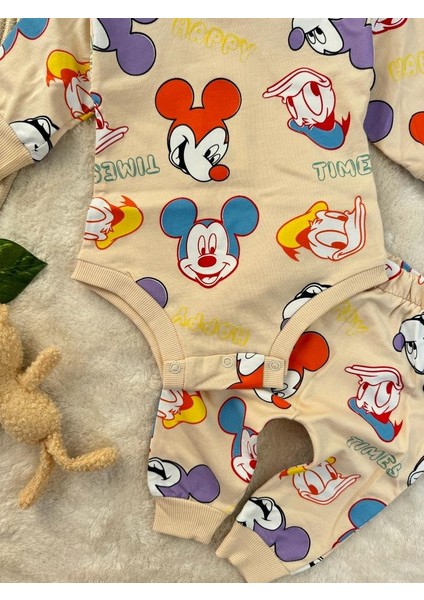 Miki Desenli Çıtçıtlı Badili Unisex Bebek/çocuk Ikili Takım modelleri