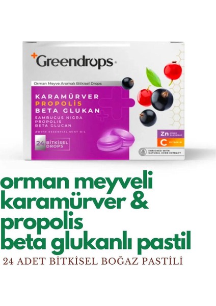 4x Bitkisel Drops Boğaz Pastili - Orman Meyve Aromalı - Kara Mürver, Propolis, Beta Glukan