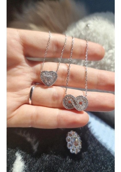 Ithal Kalpli Baget Zirkon Gümüş Kolye