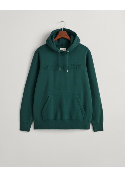 Erkek Yeşil Regular Fit Kapüşonlu Logolu Sweatshirt 2007073.374