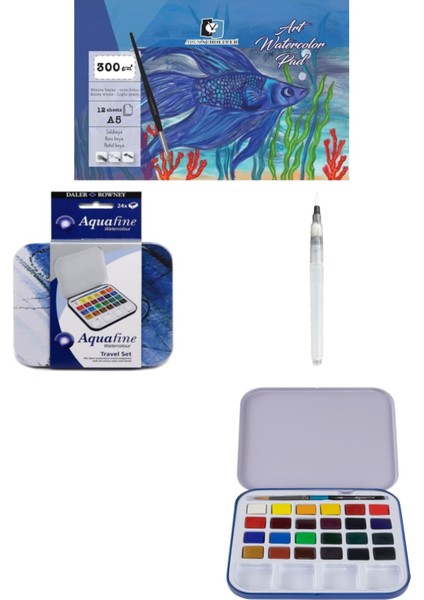 Alex Schoeller A5 300 gr 12 Yaprak Daler Rowney Aquafine 24'lü Yarım Tablet Suluboya Seti