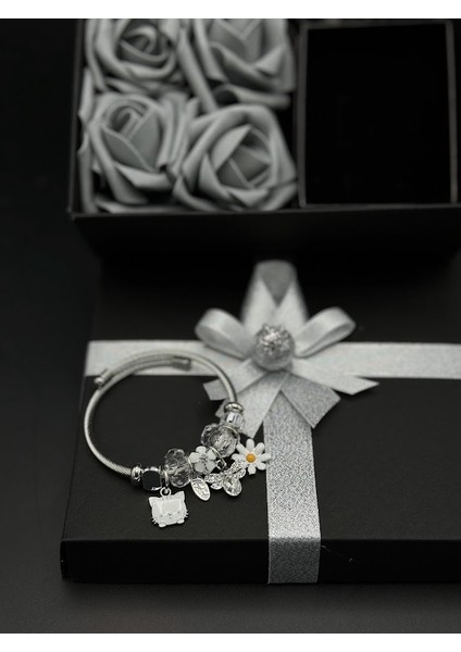 Kutu Içerisinde Doğaltaş Kolye ve Paslanmaz Çelik Charmlı Pandora Bileklik modelleri