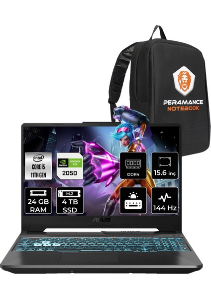 Tuf Gaming F15 Intel Core I5 11400H 24GB 4tb SSD RTX2050/4GB 144HZ 15.6'' Fhd Fdos Taşınabilir Bilgisayar HN030 & Per4 Çanta HN030P325