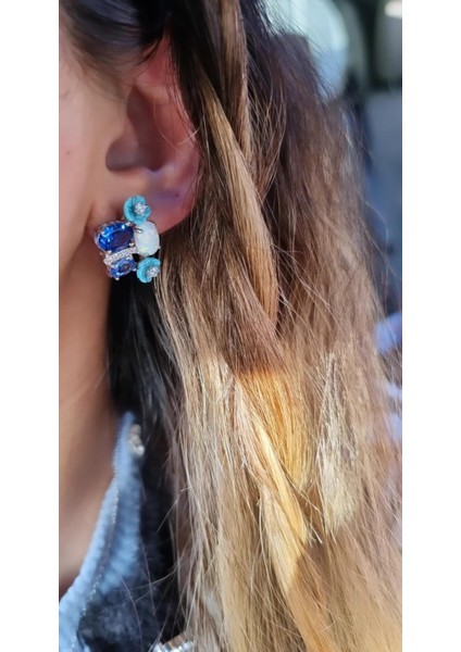 Ithal Opal Mavi Çiçekli Tasarım Gümüş Set fiyatları