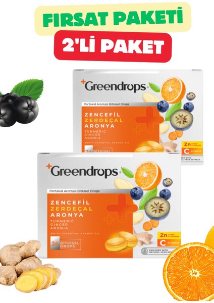 2x Bitkisel Drops Boğaz Pastili - Portakal Aromalı - Zencefil, Zerdeçal ve Aronya