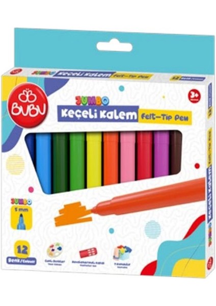 Jumbo Keçeli Kalem 5mm. Karton Kutu 12 Renk B-KEC003