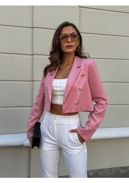 Ouz Fashion Kadın Düğmeli Crop Ceket