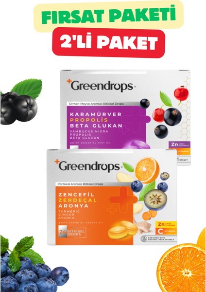 2x Bitkisel Drops Boğaz Pastili Portakal ve Orman Meyve Aromalı