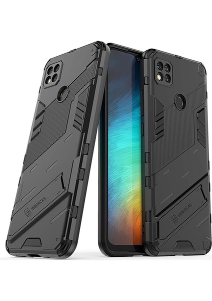 Xiaomi Redmi 10A / Redmi 9c Matrix Serisi Armor Standlı Perfect Koruma Kılıf - Siyah AL3416