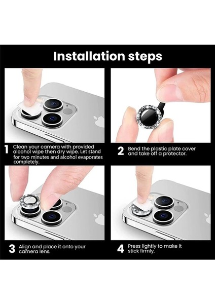 iPhone 12 Pro Max Uyumlu Alüminyum Alaşım 3D Kamera Lens Koruyucu Gümüş [3'lü Set] modelleri
