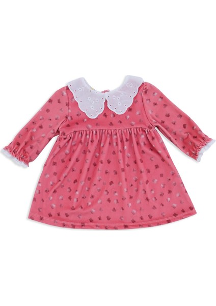 Kız Çocuk Fisto Yakalı Desenli Dantelli Elbise