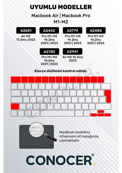 Macbook Air 2022 13.6 Inc M2 A2681 Uyumlu Türkçe Q Klavye Slim Klavye Koruyucu