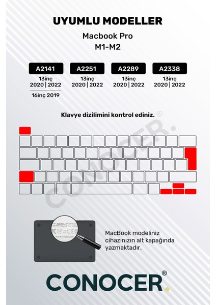 Macbook Pro M2 13INC Uyumlu Klavye Koruyucu A2289 2251 A2338 A2141 Türkçe Baskı