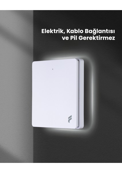 Kablosuz Tekli Duvar Anahtarı-Kendinden Enerjili ve 2 Adet Akıllı Kablosuz Anahtar Alıcısı Seti