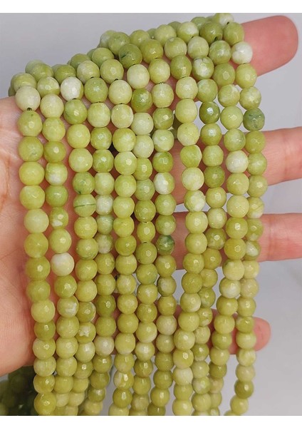 Peridot (Zebercet) Taşı Açık Renk Yeşil-Beyaz Faset Kesim Dizi 6mm (45950)