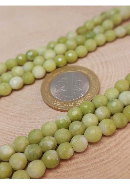 Peridot (Zebercet) Taşı Açık Renk Yeşil-Beyaz Faset Kesim Dizi 6mm (45950) modelleri