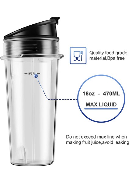 Ninja Blender Aksesuarları Için Mühür Kapaklı 2'li Paket Blender 16OZ Bardaklar (Yurt Dışından)