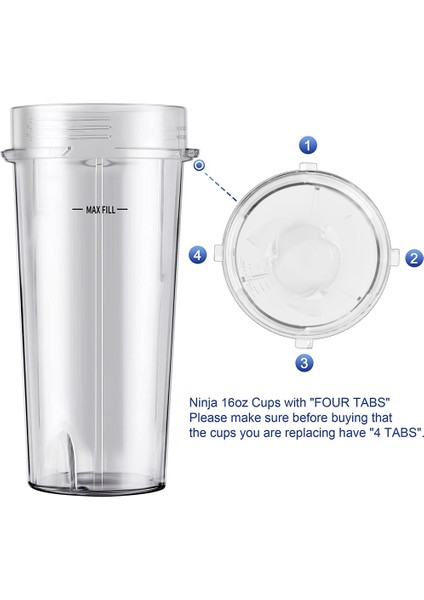 Ninja Blender Aksesuarları Için Mühür Kapaklı 2'li Paket Blender 16OZ Bardaklar (Yurt Dışından)