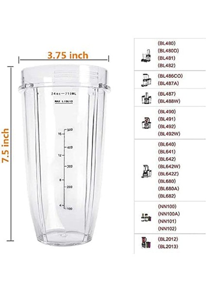 Nutri Ninja Auto Iq Serisi Blender Için 24OZ Bardaklar, 2 Tip Kapaklı (Yurt Dışından)