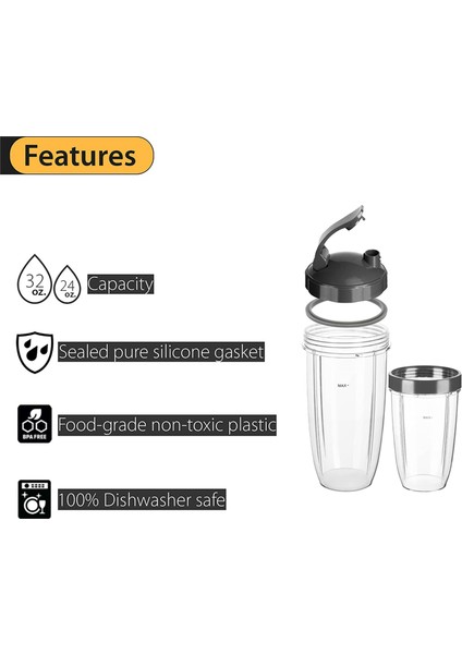 Nutribullet Karıştırıcılar 600W ve 900W Parçaları Için Yedek Kap 32 Oz 24 Oz (Yurt Dışından)