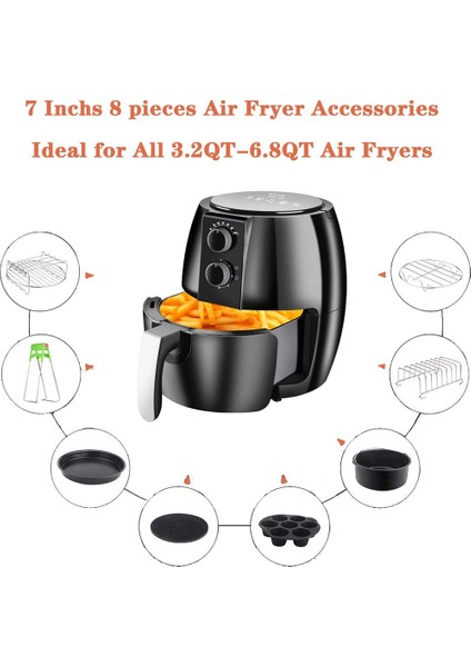 Fit 3.5qt-5.8qt 7 Inç Hava Fritöz Aksesuarları 8 Adet Kit (Yurt Dışından)
