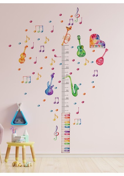 Renkli Notalar Piyano Müzik Temalı Boy Ölçer Çocuk Duvar Ayna Dolap Kapı Için Sticker