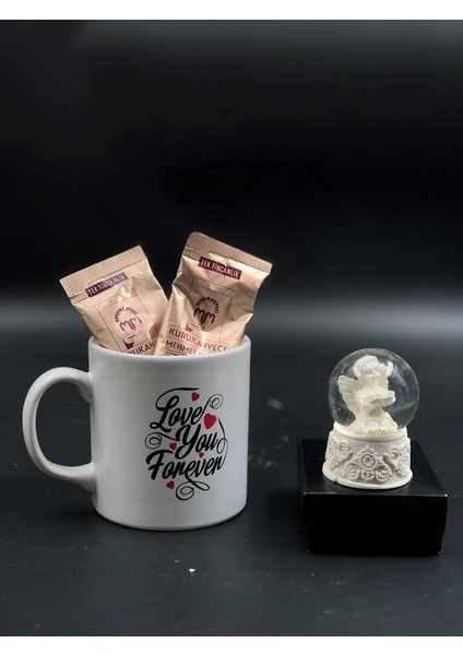 14 Şubat Sevgililer Günü Hediyesi Love You Forever Kupa ve Beyaz Mini Küre