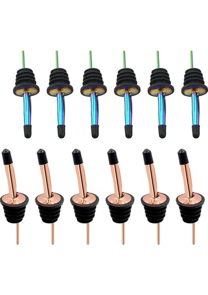 Floresan Yeşil Tarzı 12'li Paket Paslanmaz Çelik Klasik Şişe Dökücüler Konik Ağızlı - Kauçuk Toz Kapaklı Likör Dökücüler (Yurt Dışından)