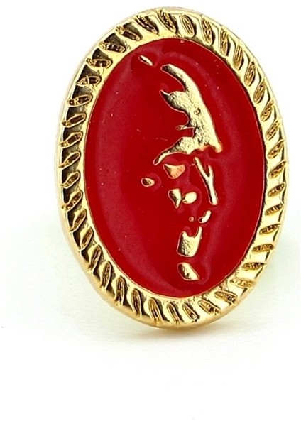 Kırmızı Atatürk Silüeti Sarı Metal Pin Rozet RZ163