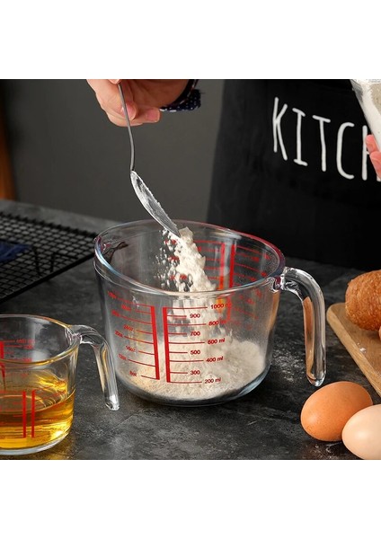 1000ML Tarzı 250ML 500ML L Temperli Şeffaf Cam Ölçme Fincan Dereceli Ölçme Fincan Dereceli Fincan Su Bardağı Mutfak Pişirme (Yurt Dışından) fırsatları