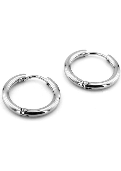Gümüş Renkli Yuvarlak Hatlı 19MM Çap Çelik Halka Erkek Küpe ER001