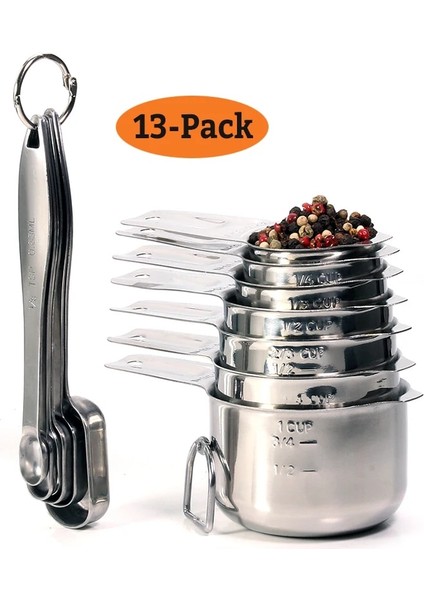 Siyah Stil Ölçü Kapları ve Kaşık Seti - Kuru ve Sıvı Malzemeler Için Premium Paslanmaz Çelik Ölçü Kapları ve Ölçü Kaşıkları (Yurt Dışından) fiyatları