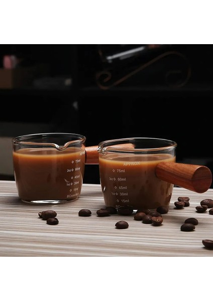 Süt Ons Tarzı 75ML Cam Ölçme Fincan Espresso Kahve Küçük Süt Fincan Isıya Dayanıklı Ahşap Saplı Cam Ölçekli Fincan Kahve Bardak Mutfak Aracı (Yurt Dışından) modelleri