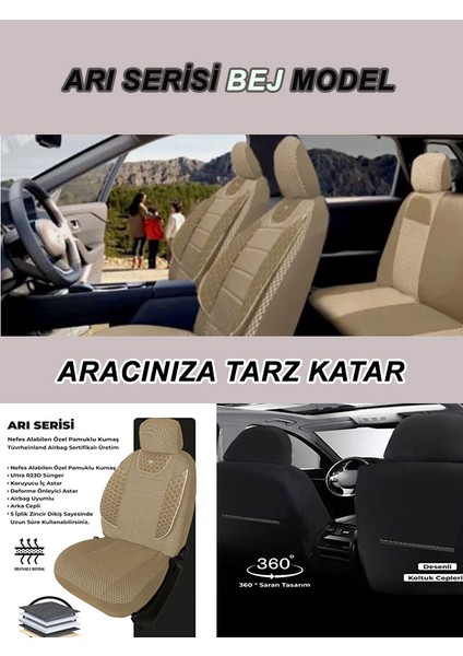 Mazda Rx-8 Uyumlu Arı Desen Oto Koltuk Araba Kılıfı Bej Model