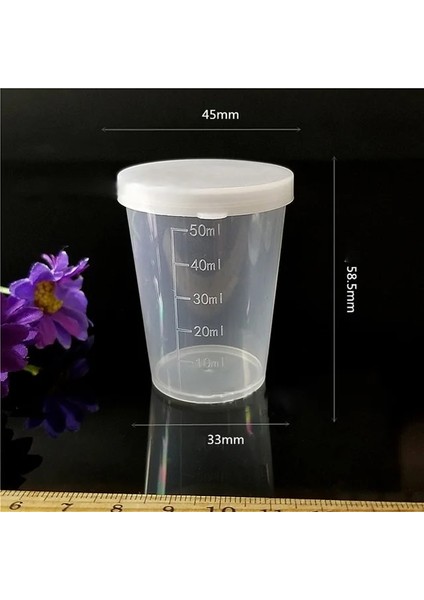 10 Adet 50ML Tarzı ml Ilaç Ölçü Ölçü Kabı Beyaz Kapaklı Kapak Şeffaf Kap Şeffaf Dereceli Ölçü Kabı Sıvı Tutucu (Yurt Dışından)