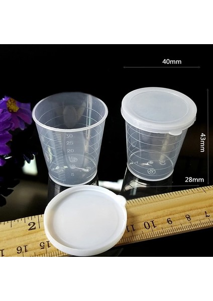 10 Adet 50ML Tarzı ml Ilaç Ölçü Ölçü Kabı Beyaz Kapaklı Kapak Şeffaf Kap Şeffaf Dereceli Ölçü Kabı Sıvı Tutucu (Yurt Dışından)