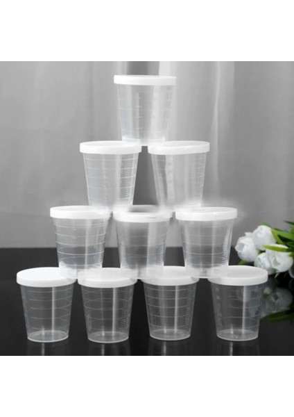 10 Adet 50ML Tarzı ml Ilaç Ölçü Ölçü Kabı Beyaz Kapaklı Kapak Şeffaf Kap Şeffaf Dereceli Ölçü Kabı Sıvı Tutucu (Yurt Dışından)