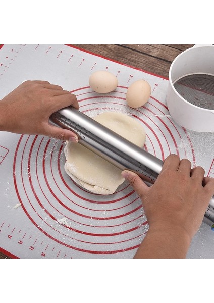 Kırmızı Mat Stili Ayarlanabilir Paslanmaz Çelik Oklava Hamur Pişirme Matı Hamur Silindiri 4 Çıkarılabilir Ayarlanabilir Kalınlık Halkaları Pizza Pasta Pastası (Yurt Dışından) fiyatları