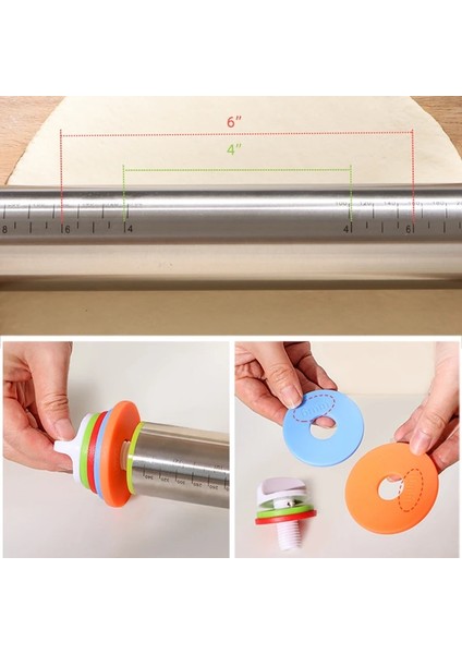 Kırmızı Mat Stili Ayarlanabilir Paslanmaz Çelik Oklava Hamur Pişirme Matı Hamur Silindiri 4 Çıkarılabilir Ayarlanabilir Kalınlık Halkaları Pizza Pasta Pastası (Yurt Dışından) fırsatları