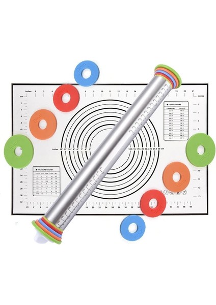 Kırmızı Mat Stili Ayarlanabilir Paslanmaz Çelik Oklava Hamur Pişirme Matı Hamur Silindiri 4 Çıkarılabilir Ayarlanabilir Kalınlık Halkaları Pizza Pasta Pastası (Yurt Dışından) indirimleri