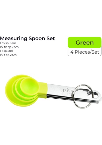 Kaşık-Yeşil Tarzı 4 Adet Pişirme Ölçüm Kaşığı Fincan Çok Amaçlı Kaşık Pp Pişirme Aksesuarları Paslanmaz Çelik Plastik Saplı Mutfak Aletleri (Yurt Dışından)