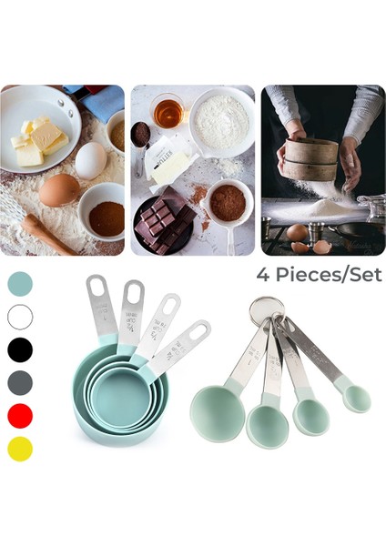 Kaşık-Yeşil Tarzı 4 Adet Pişirme Ölçüm Kaşığı Fincan Çok Amaçlı Kaşık Pp Pişirme Aksesuarları Paslanmaz Çelik Plastik Saplı Mutfak Aletleri (Yurt Dışından) fiyatları