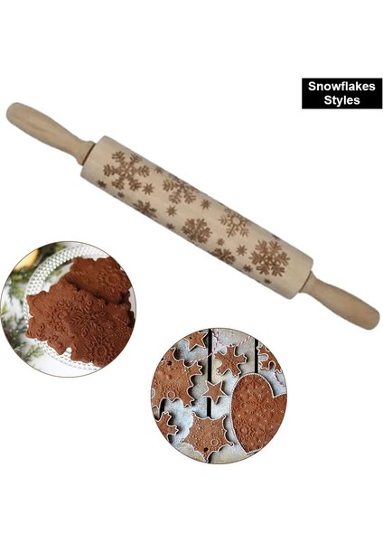 Snowflakes Style Teenra Noel Kabartma Oklava Ahşap Oklava Fondan Kek Hamur Rulo Noel Oyulmuş Haddeleme Ake Araçları (Yurt Dışından)