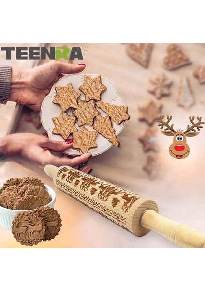 Kalp Tarzı Teenra Noel Kabartma Oklava Ahşap Oklava Fondan Kek Hamur Rulo Noel Oyulmuş Haddeleme Ake Araçları (Yurt Dışından) fiyatları
