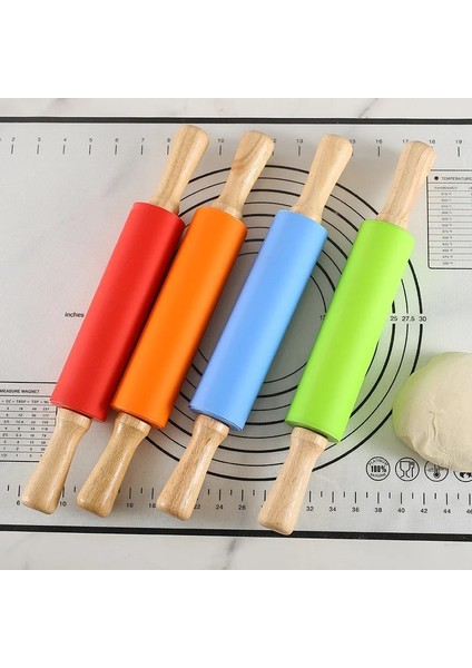 Kırmızı Stil L Beden 3 Boyutları Silikon Oklava Ahşap Saplı Pasta Hamur Unu Rulo Mutfak Pişirme Pişirme Aracı Yapışmaz Ev Oklava (Yurt Dışından) modelleri