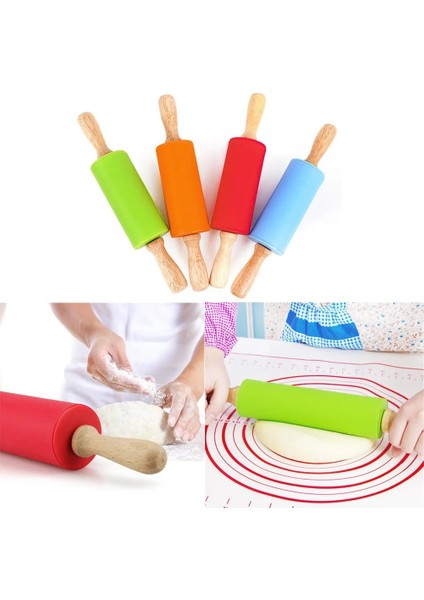 Sb Tarzı Yapışmaz Silikon Oklava Ahşap Saplı Silikon Silindirler Oklava Çocuk Mutfak Pişirme Pişirme Aracı Makarna Kurabiye Hamuru (Yurt Dışından) indirimleri