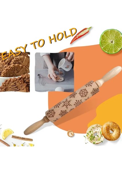 F Stili Noel Geyik Ahşap Oklava Kabartma Pişirme Kurabiye Erişte Bisküvi Fondan Kek Hamur Desenli Merdane Kar Tanesi (Yurt Dışından) modelleri