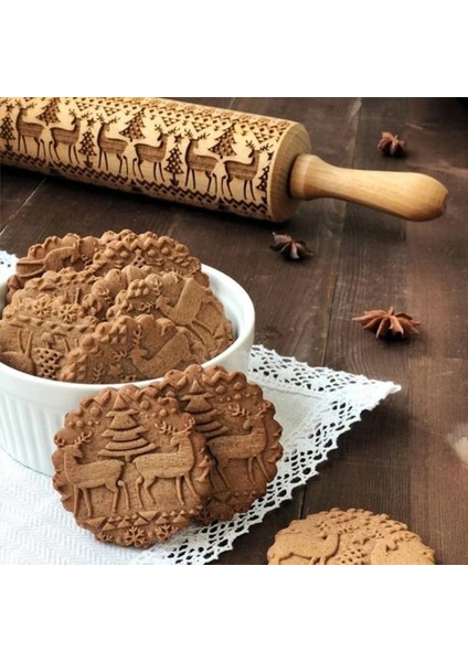 B Tarzı Noel Yuvarlanan Kaya Kar Tanesi Elk Ahşap Yuvarlanan Kabartma Pişirme Kek Dekorasyon Araçları Kurabiye Mutfak Aksesuarları (Yurt Dışından)