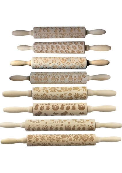 JM01795 Stili Ahşap Bahar Paskalya Tavşanı Turp Çiçek Boyalı Yumurta Oklava Ahşap Kabartmalı Merdane Oklava Doku Rulo (Yurt Dışından) fırsatları